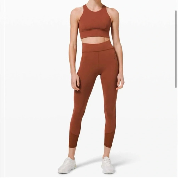 Lululemon Everlux Mesh High Rise Leggings 25" Tight Dark Terracotta Brown Size 4 - Picture 2 of 9